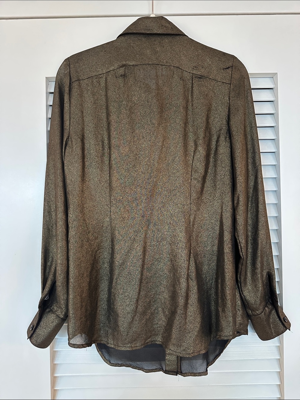 Lauren Ralph Lauren Petite Gold Metallic Pintuck Button Front Sheer Blouse PS - Picture 6 of 12